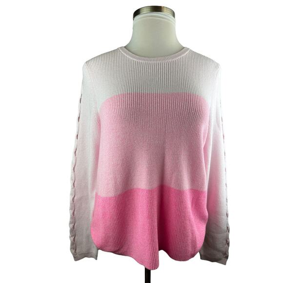 Lilly Pulitzer Carin Sweater Knit Pink Ombre Colorblock Eyelet Sleeves Size XL - Picture 9 of 13
